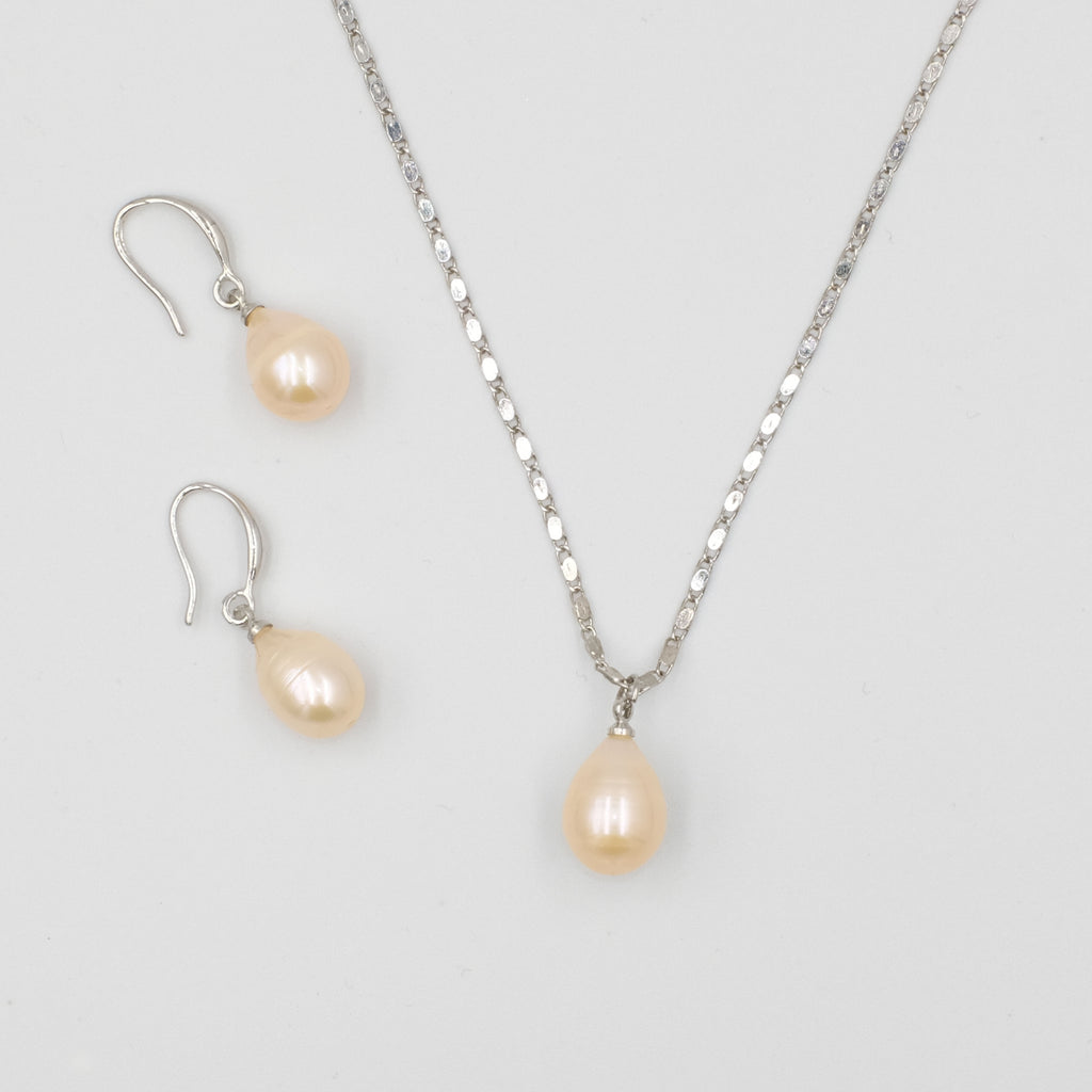 Drop Shaped pearl earrings and necklace jewellery Set - Aniya Jewellery