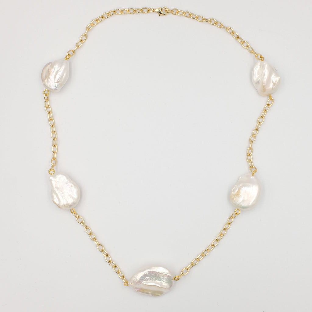 Mia Chain and Baroque Pearl Necklace - Aniya Jewellery