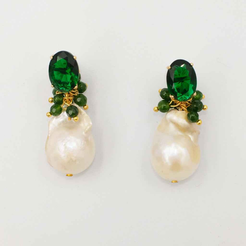 Demetra, Green agate and Baroque Pearl Earrings - Aniya Jewellery