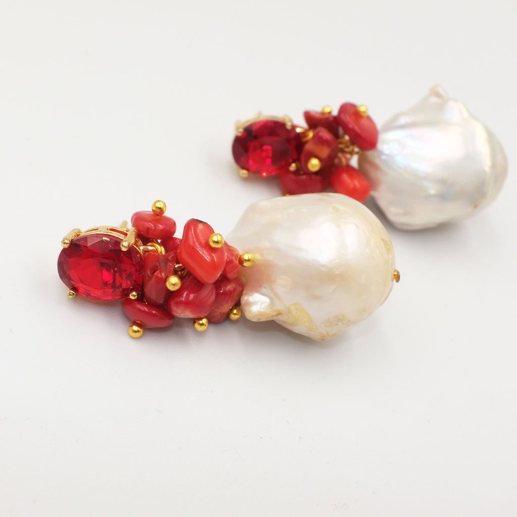 Hygeia, Corals and Baroque Pearl Earrings - Aniya Jewellery