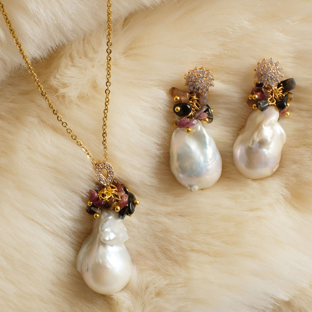 Iris Tourmaline and Baroque Pearl Pendant