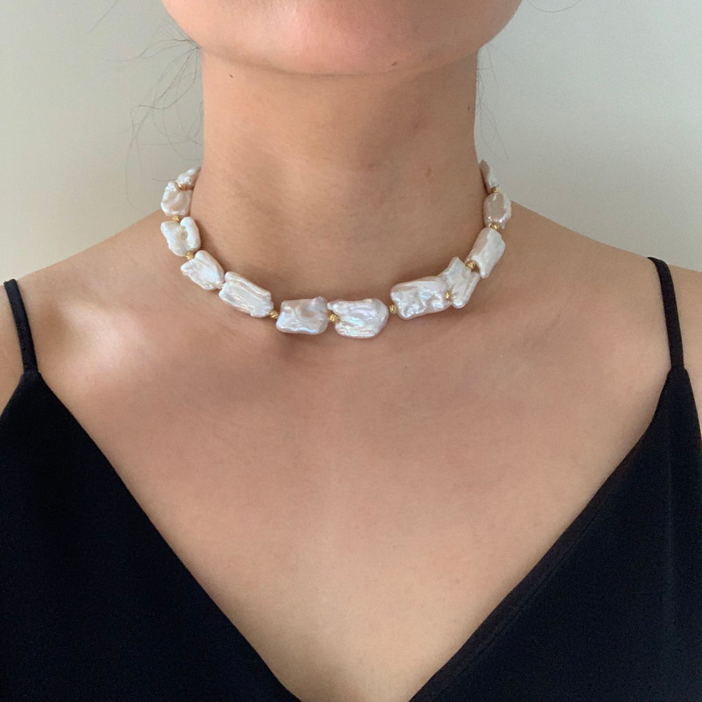 White Keshi Pearl Choker Necklace