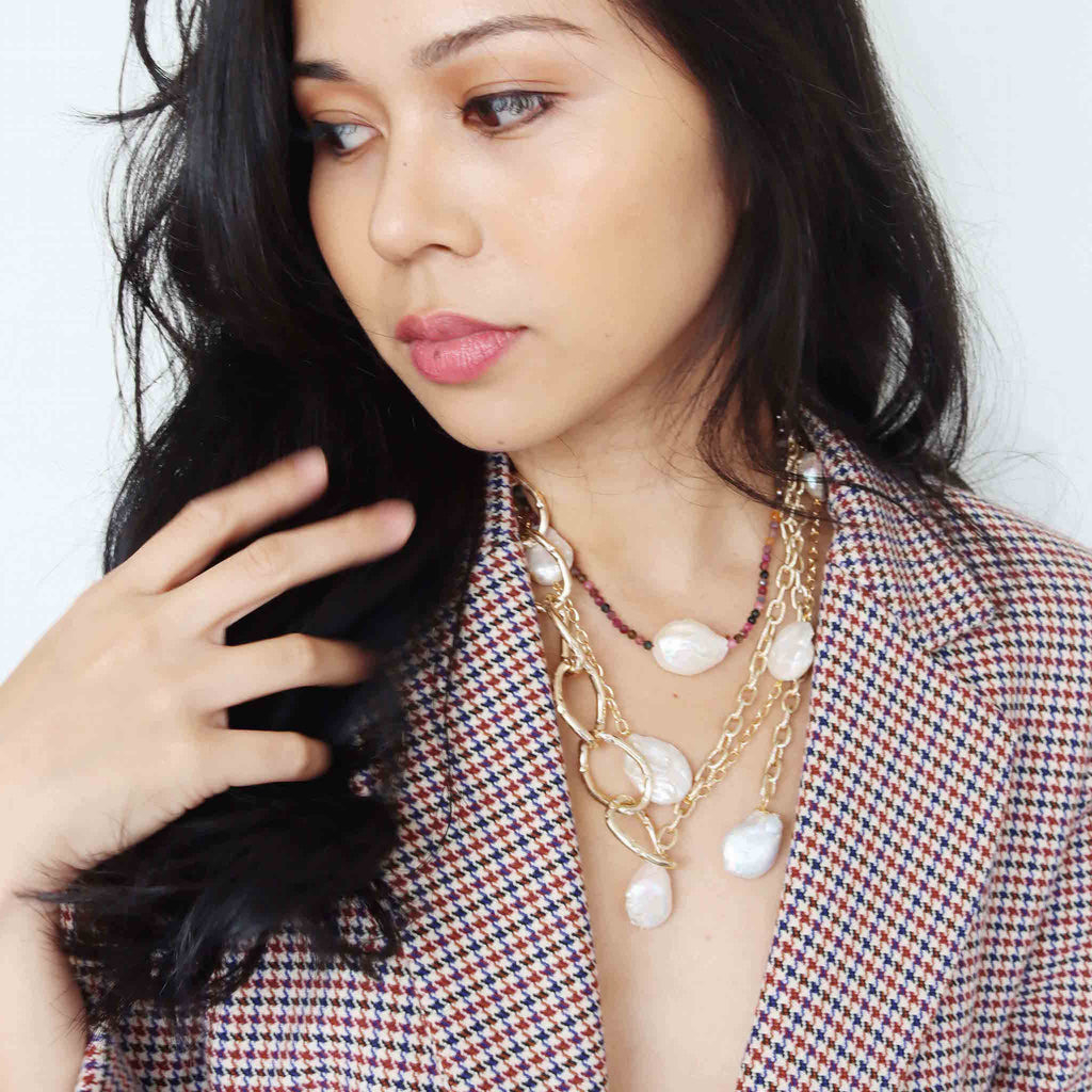 Shreya Tourmaline and Baroque Pearl Choker - Aniya Jewellery